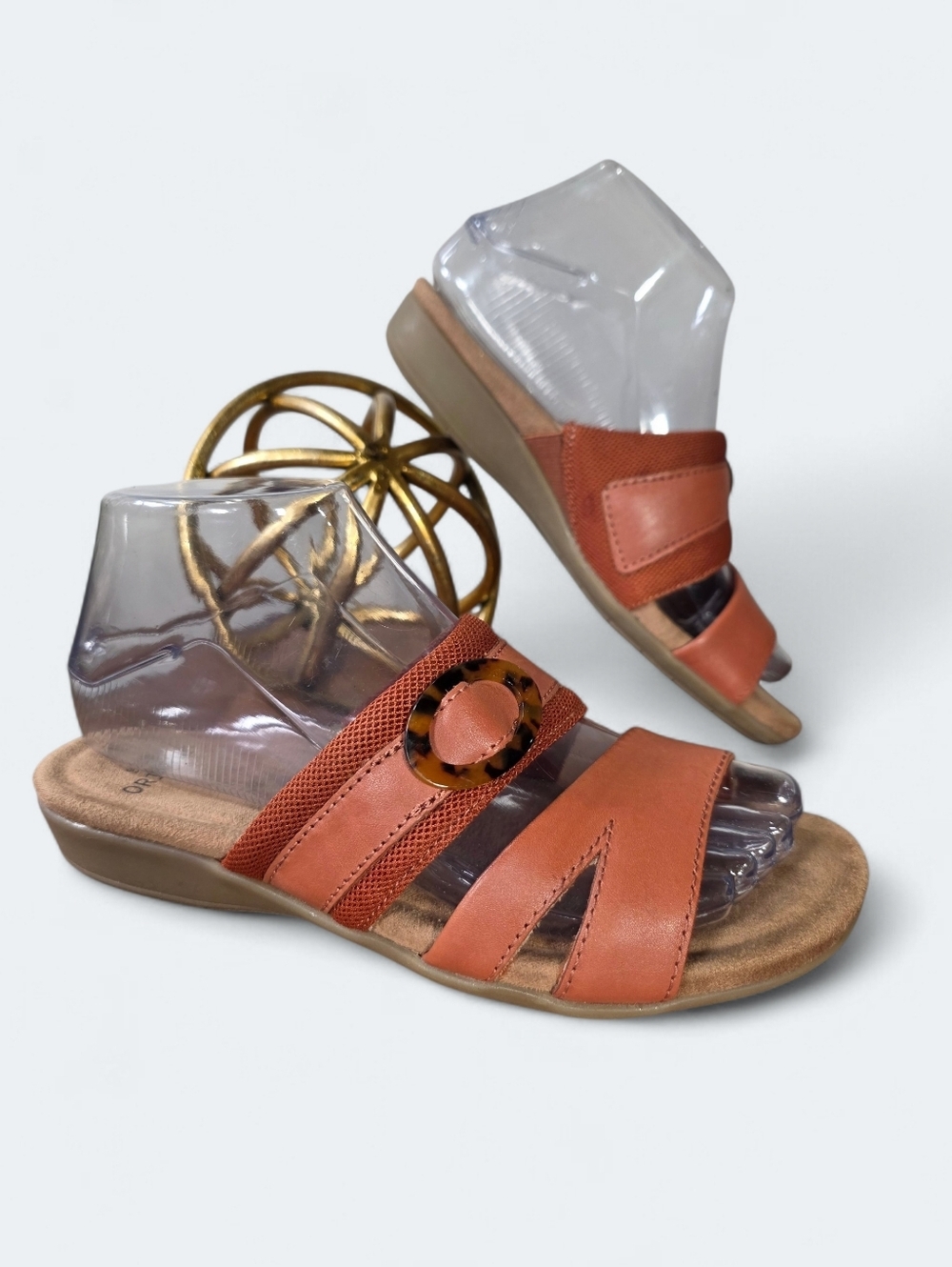 Earth Origins Brynley Rust Brown Leather Slide Sandals - Size 6